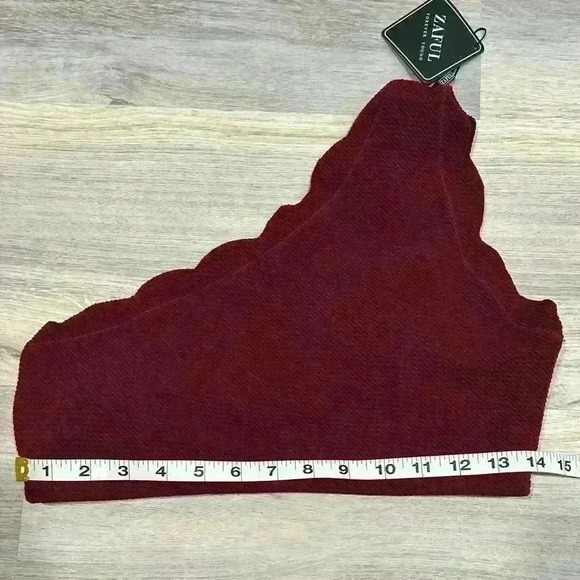 NWT Zaful Women’s Maroon One Shoulder Scalloped Swim Top Removable Pads Size 6 - Picture 5 of 7